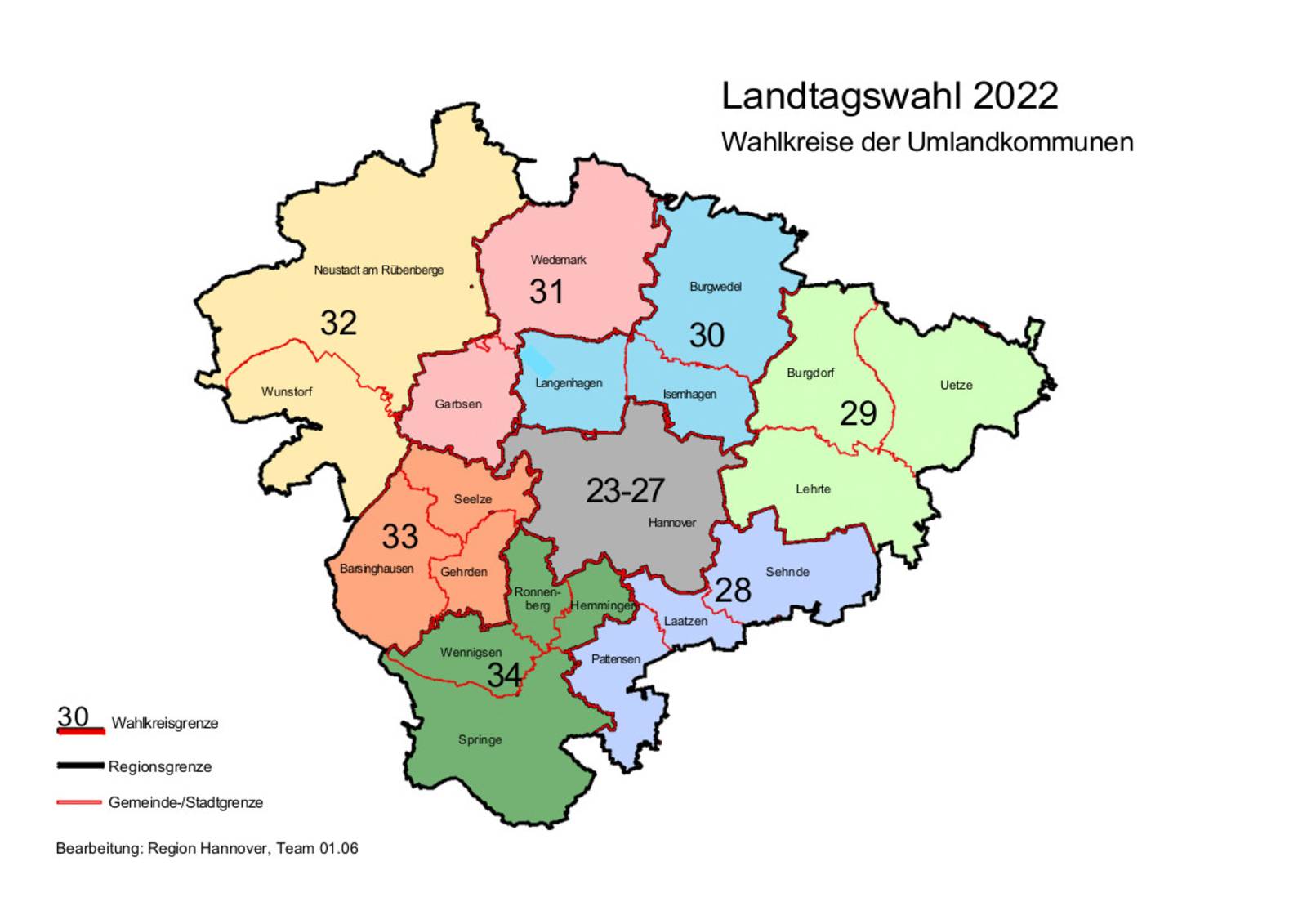 Wahlkreiskarte der Region Hannover